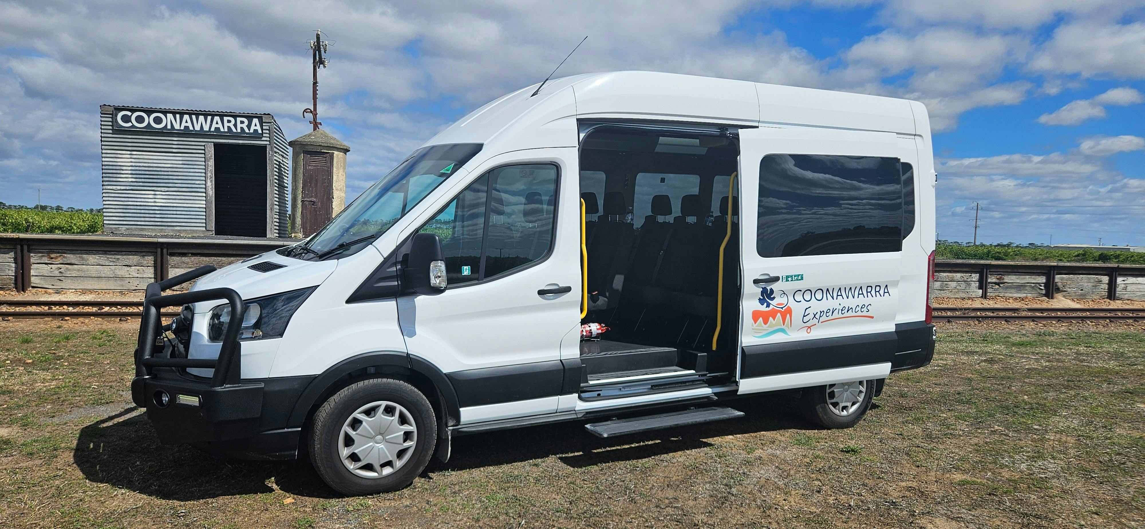 Ford Transit touring vehicle at the iconic Coonawarra Railway Siding photo stop.