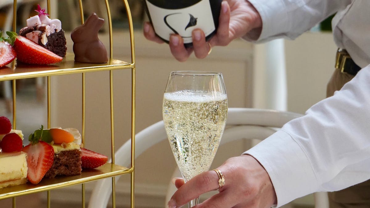 Pouring champage into wine glass