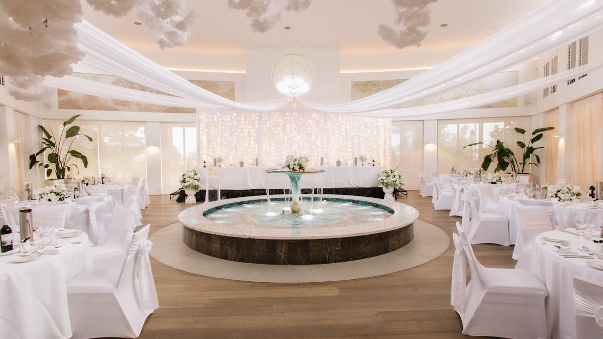 Beautiful draps and lighting set up for a weddding