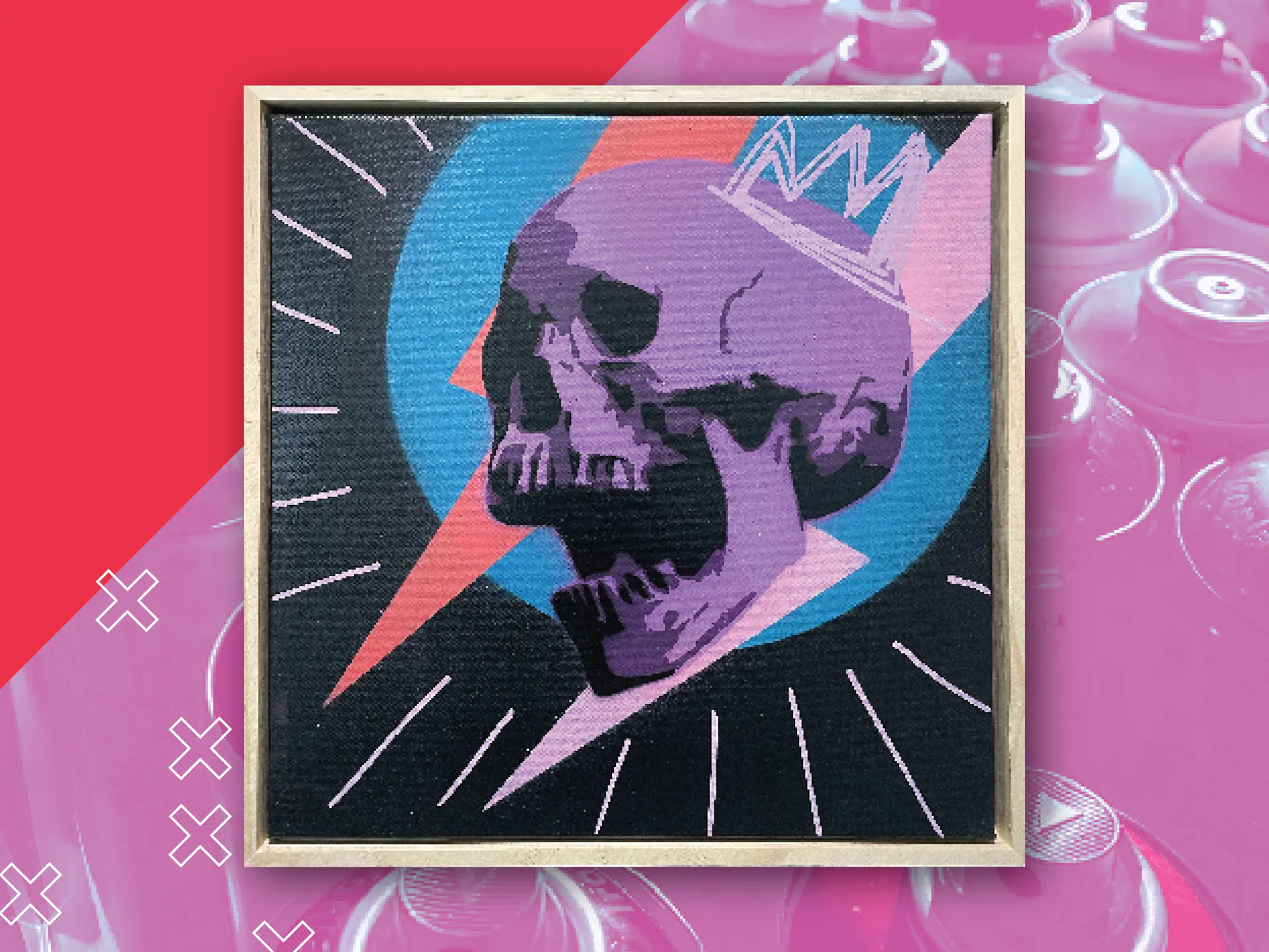 An image of the October artwork. It features a black and purple skull on a bright background.