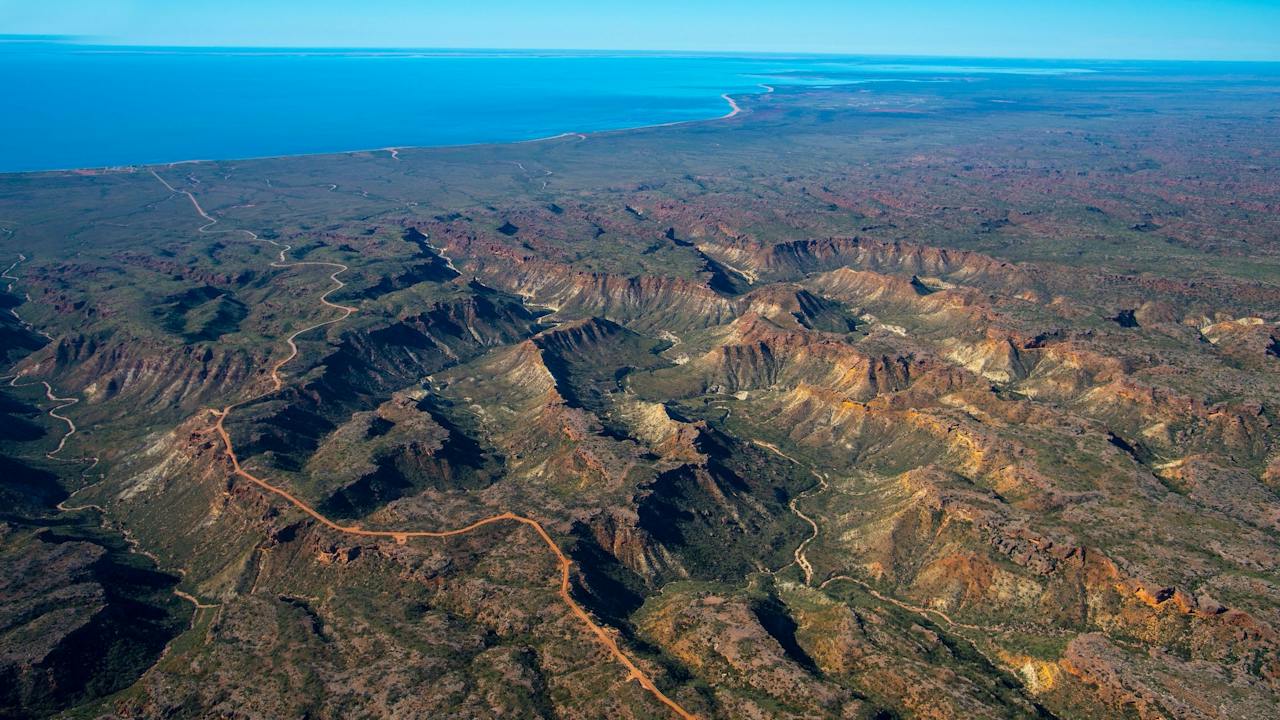 Aerial view of some of the canyons of the Cape Range National Park