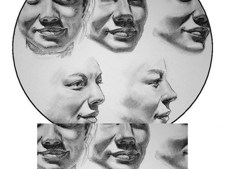 pencil drawings of various faces