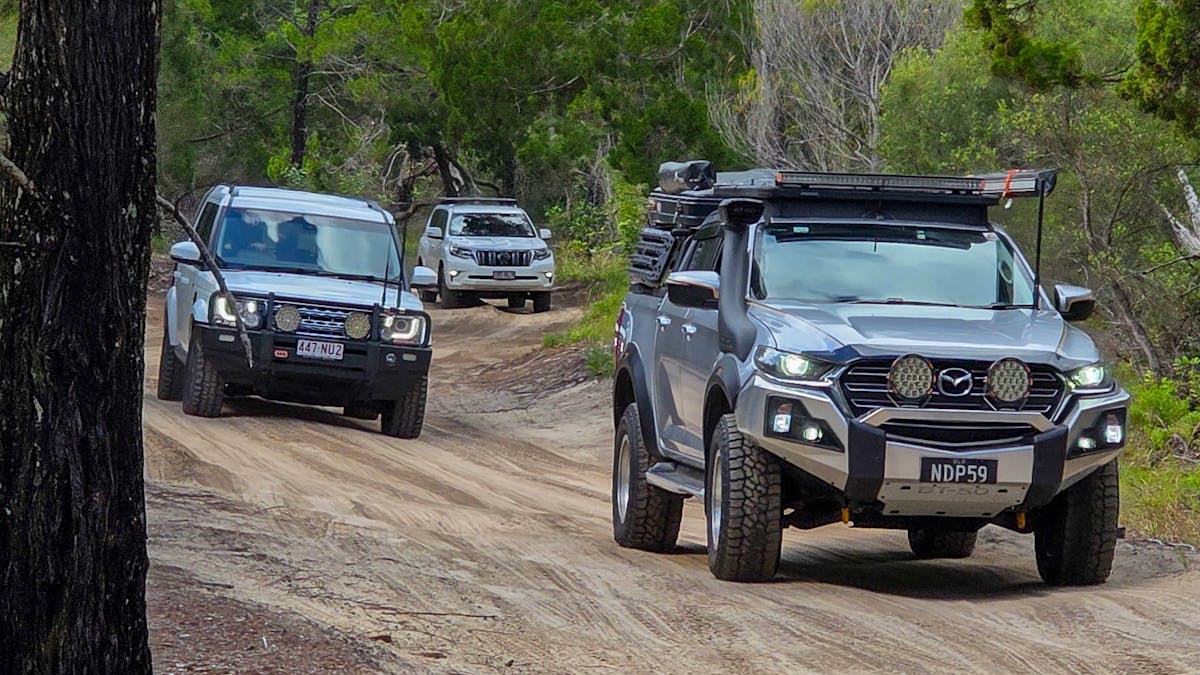 4WD vehicles tagging along through the sunshine coast hinterland