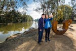 Couple taking a selfie at Oura Beach Reserve near Wagga Wagga