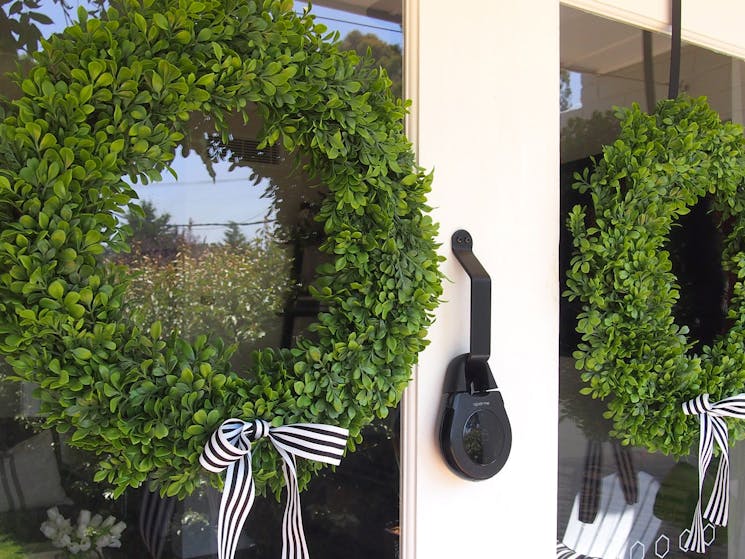Boxwood Wreaths Adorn The Front Doors at Antler & Oak Cottage, Moss Vale
