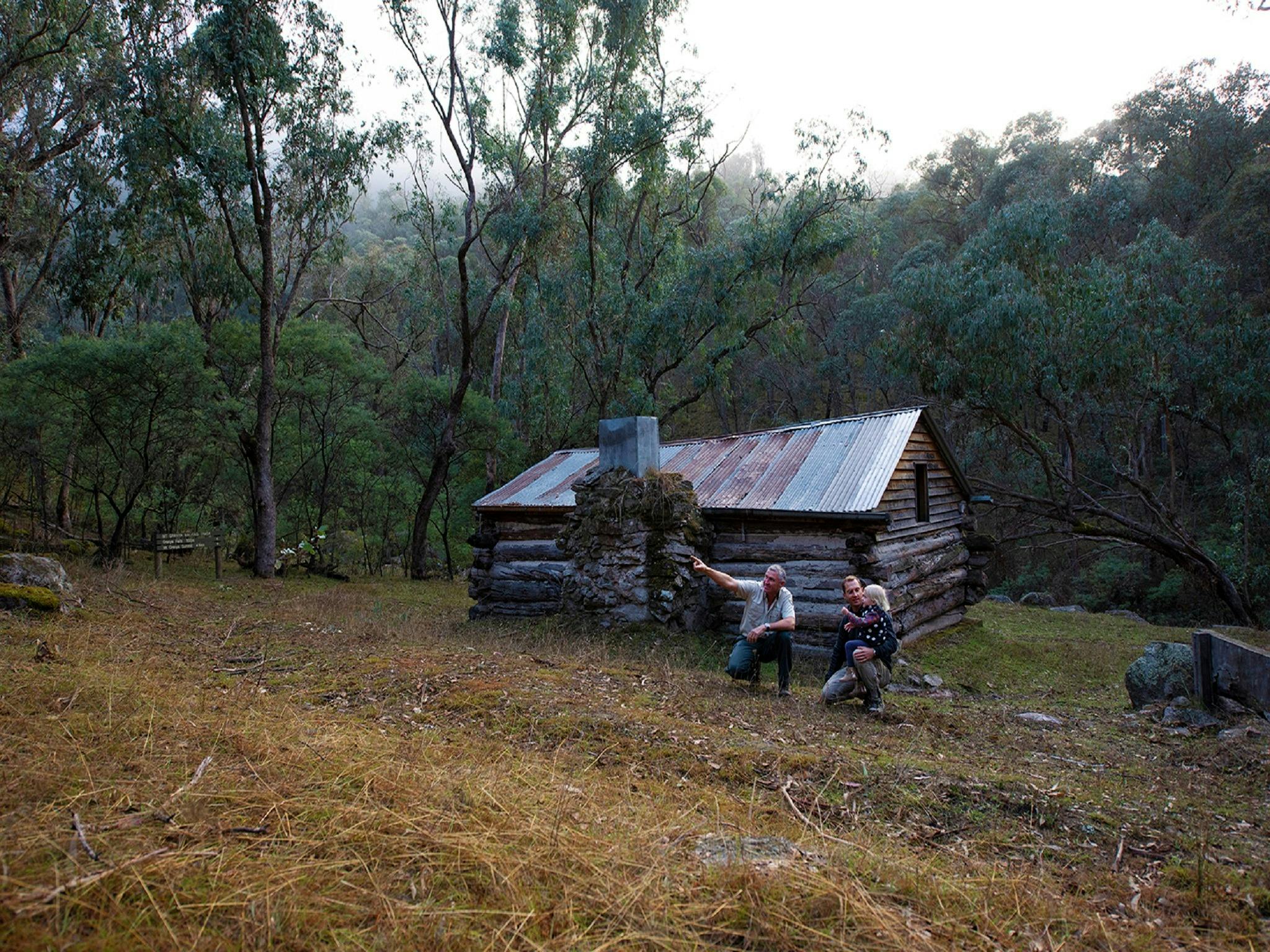 Visitors enjoying the Scout Hut after a short walk from Cotton Tree Creek, Mount Granya State Hut
