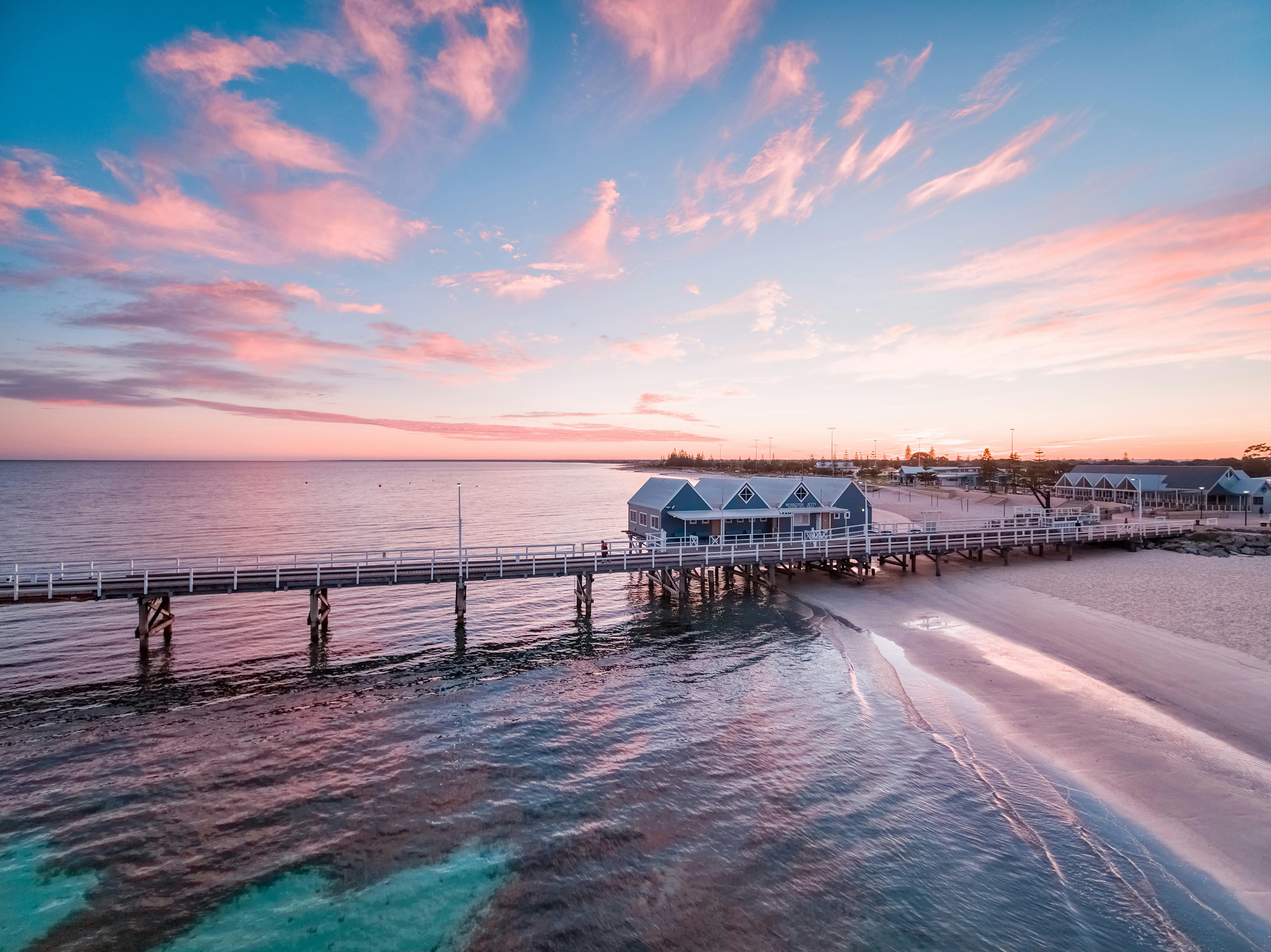 The Blue Buildings (Interpretive Centre) at sunset