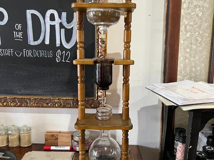 Cold-drip Coffee stand with coffee dripping through