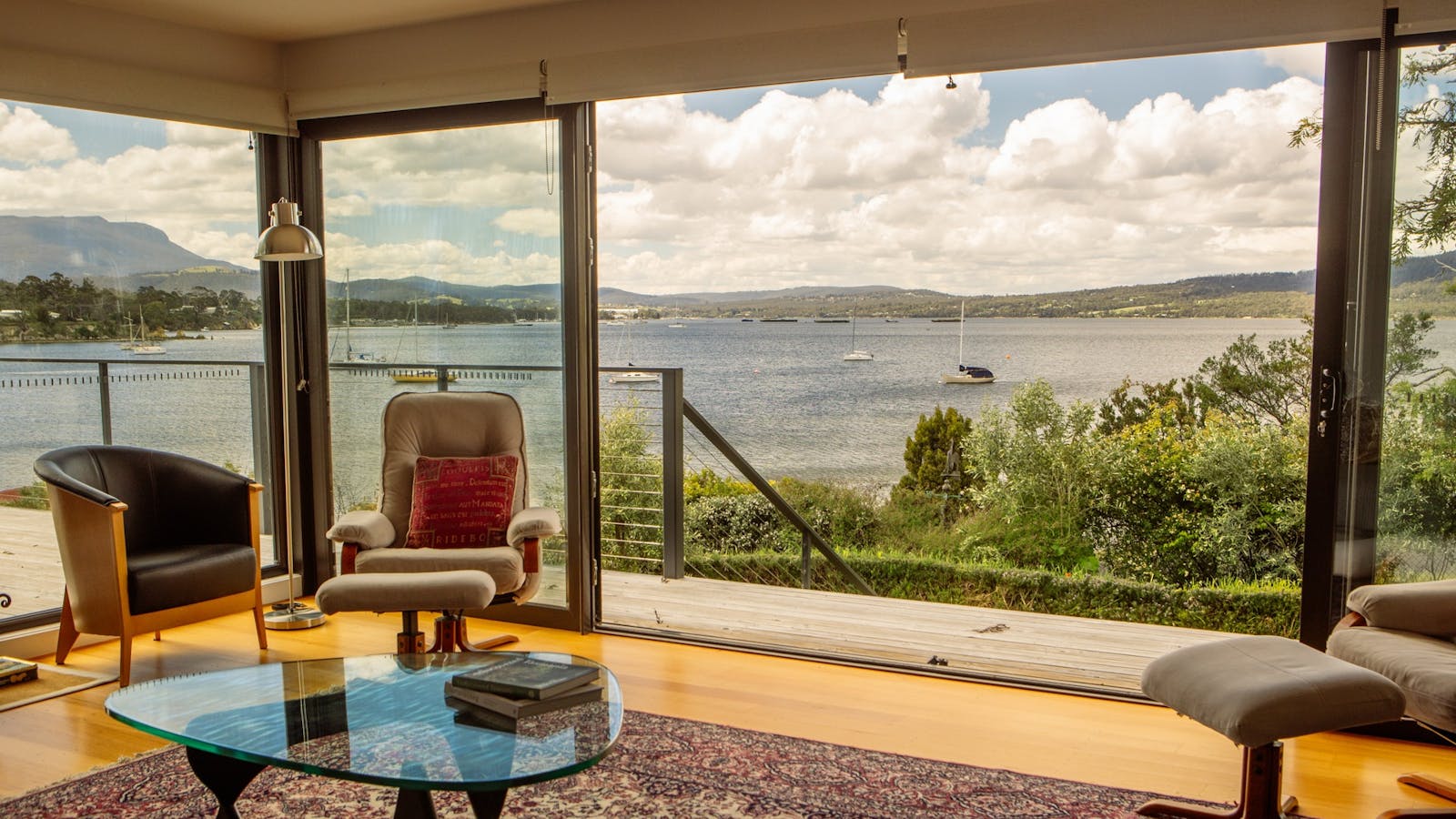 Panoramic sea and mountain view from the living room