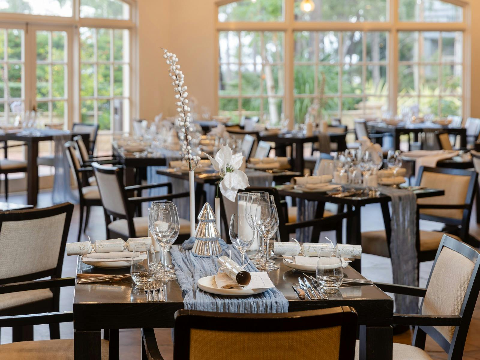The Fireplace venue featuring elegant christmas styling