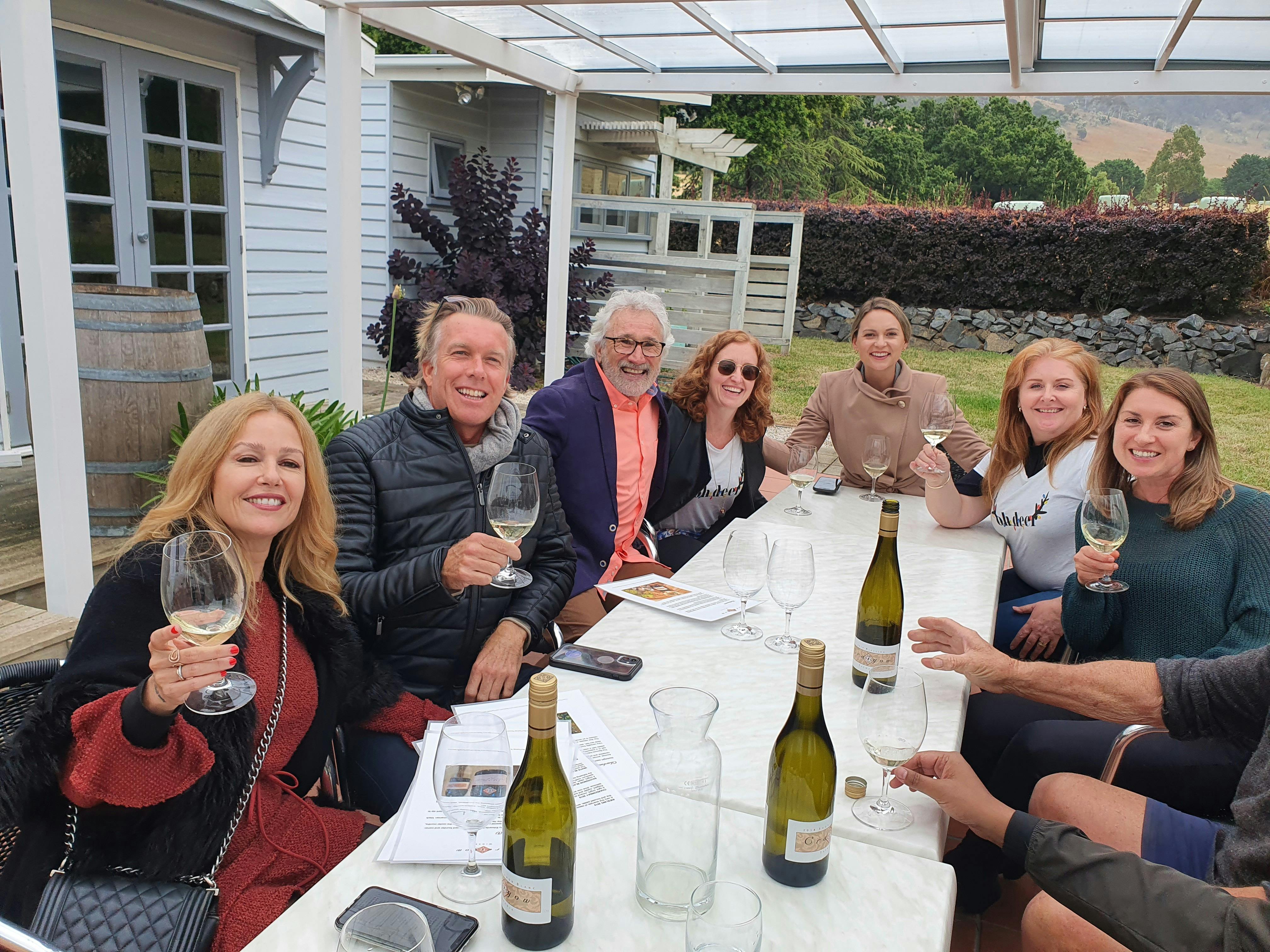 Craigow Wines' Barry Edwards entertaining guests in their Historic worker's cottage cellar doora