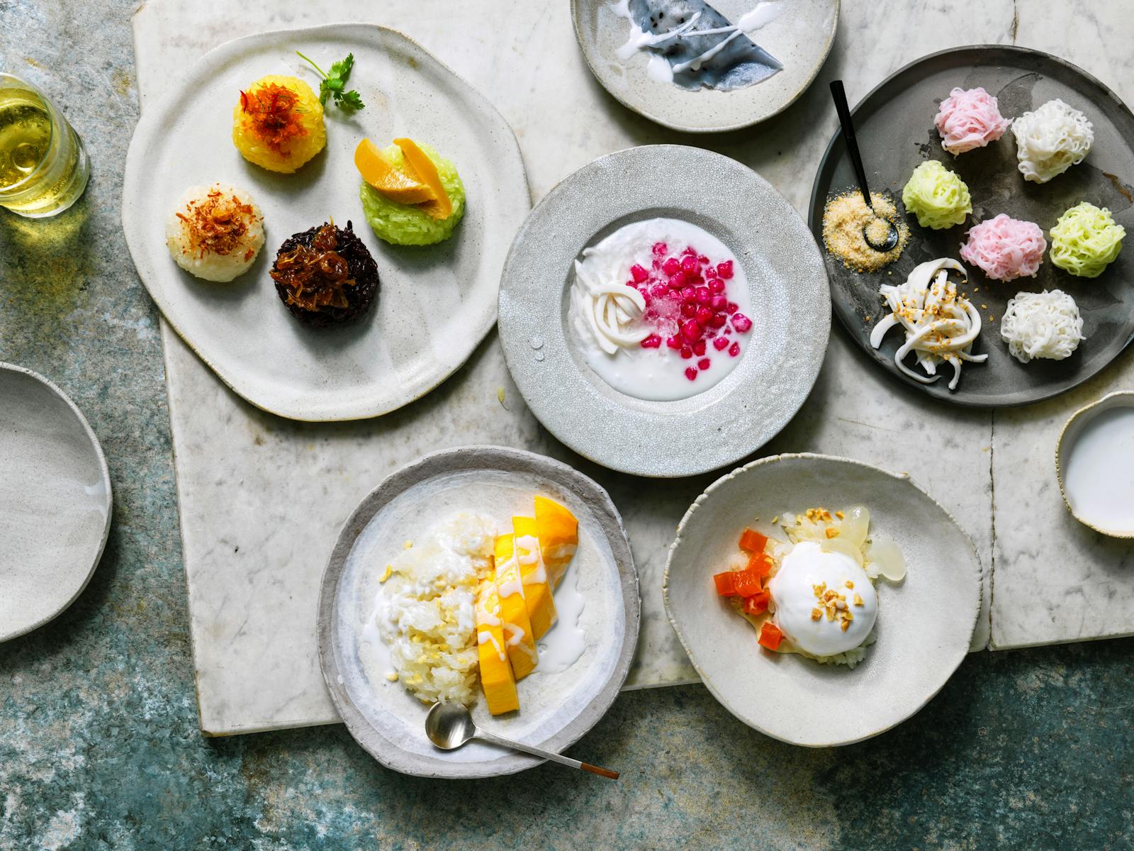 찹쌀 플래터 망고 찹쌀 통밀 그롭 코코넛 아이스크림 레이 라이