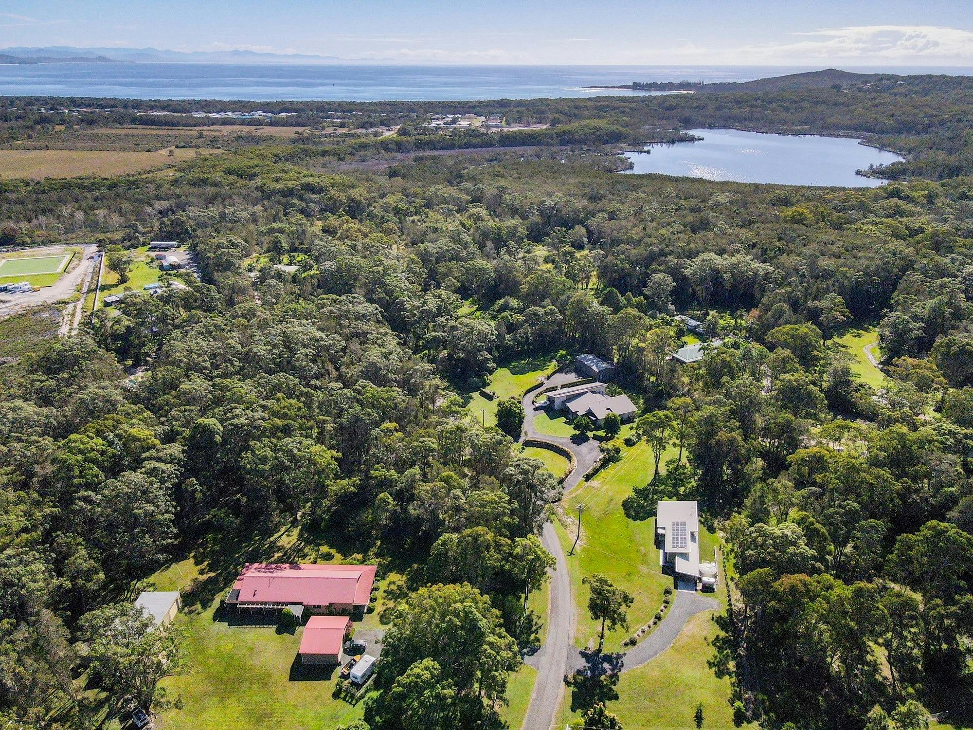 Aerial View of houses and lake