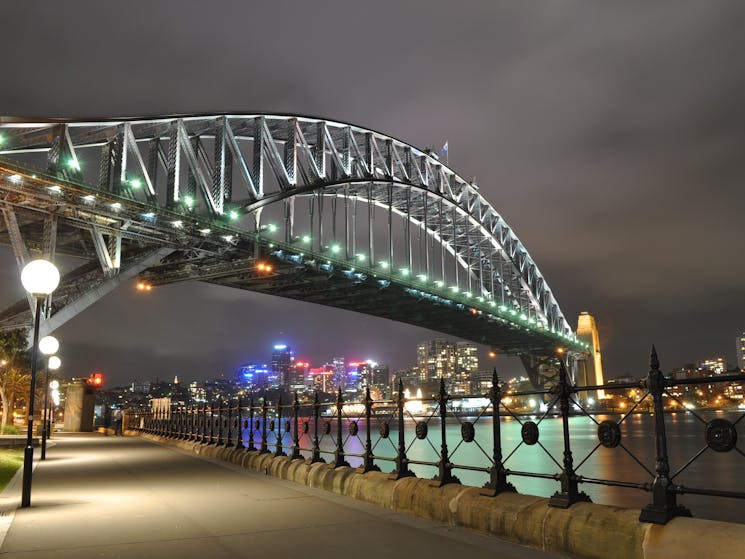 Pathway under the Sydney Harbour Bridge at night