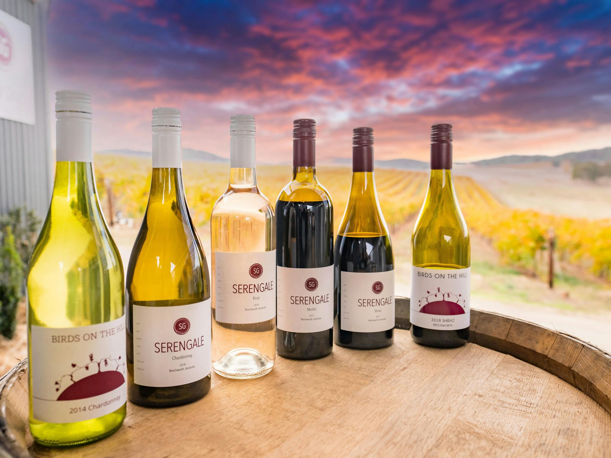 We have a range of hand made wines with our Birds on the HIll and our Serengale range