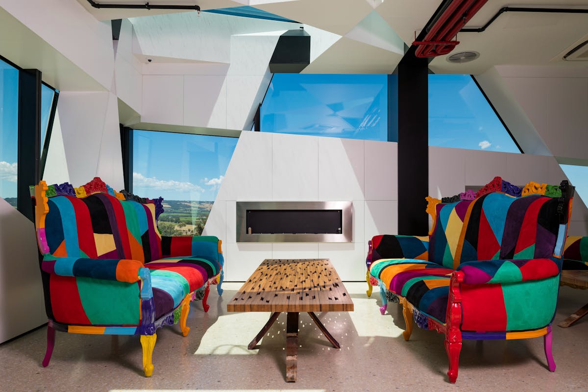 The colourful couches in the d'Arenberg Cube cellar door