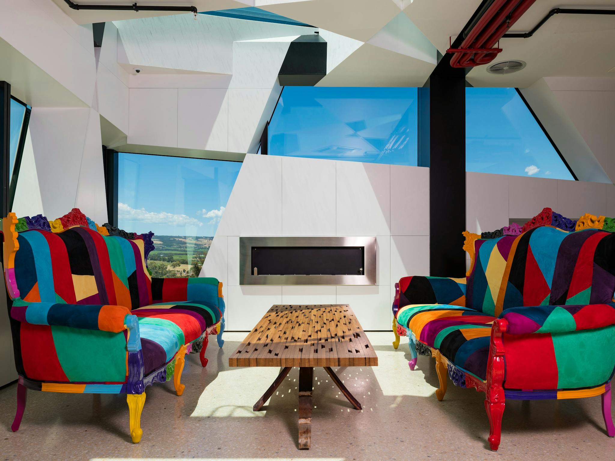 The colourful couches in the d'Arenberg Cube cellar door