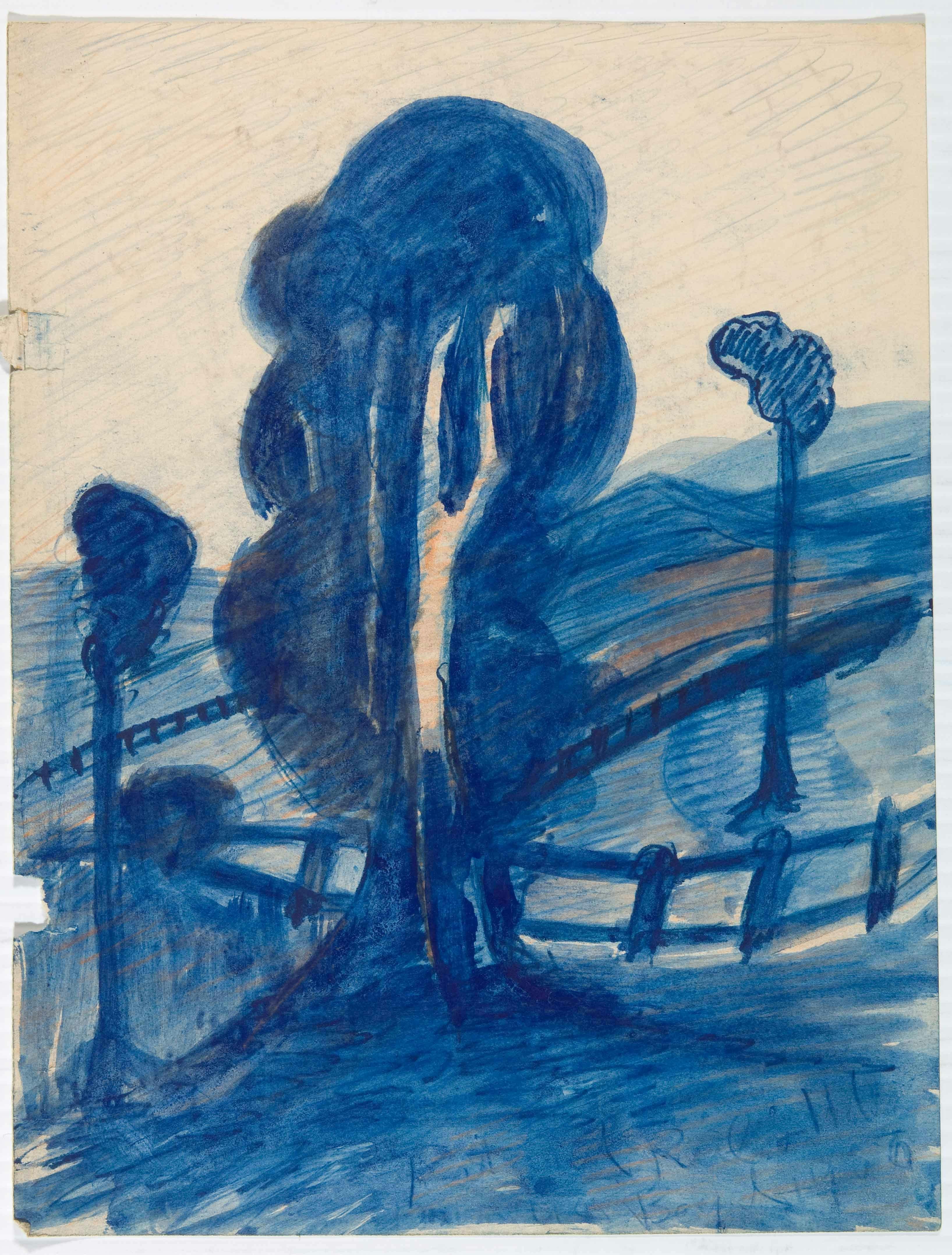 Merric Boyd, Trees and post-and-rail fence, date unknown, Bundanon Collection