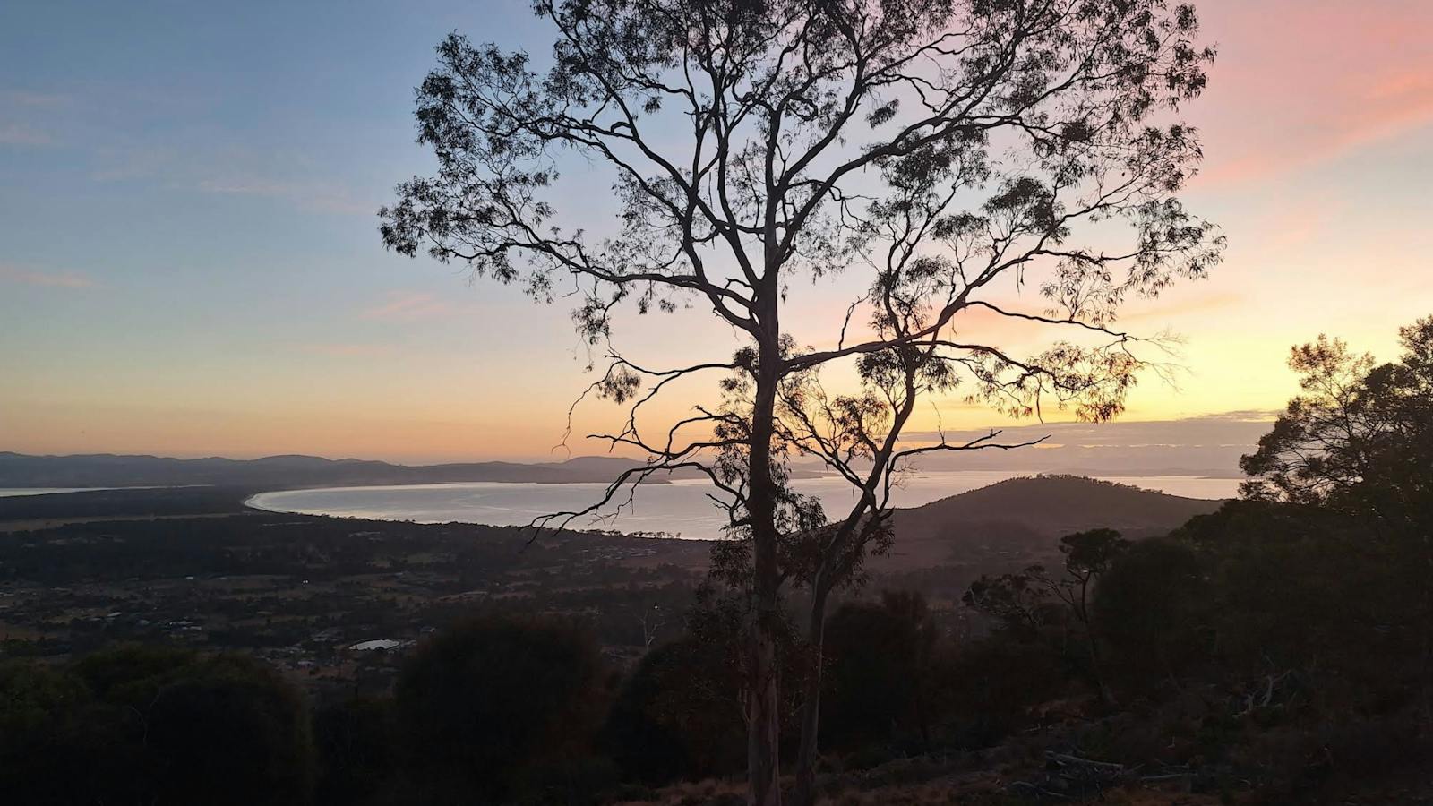 Sunset views across the Tasmanian landscape