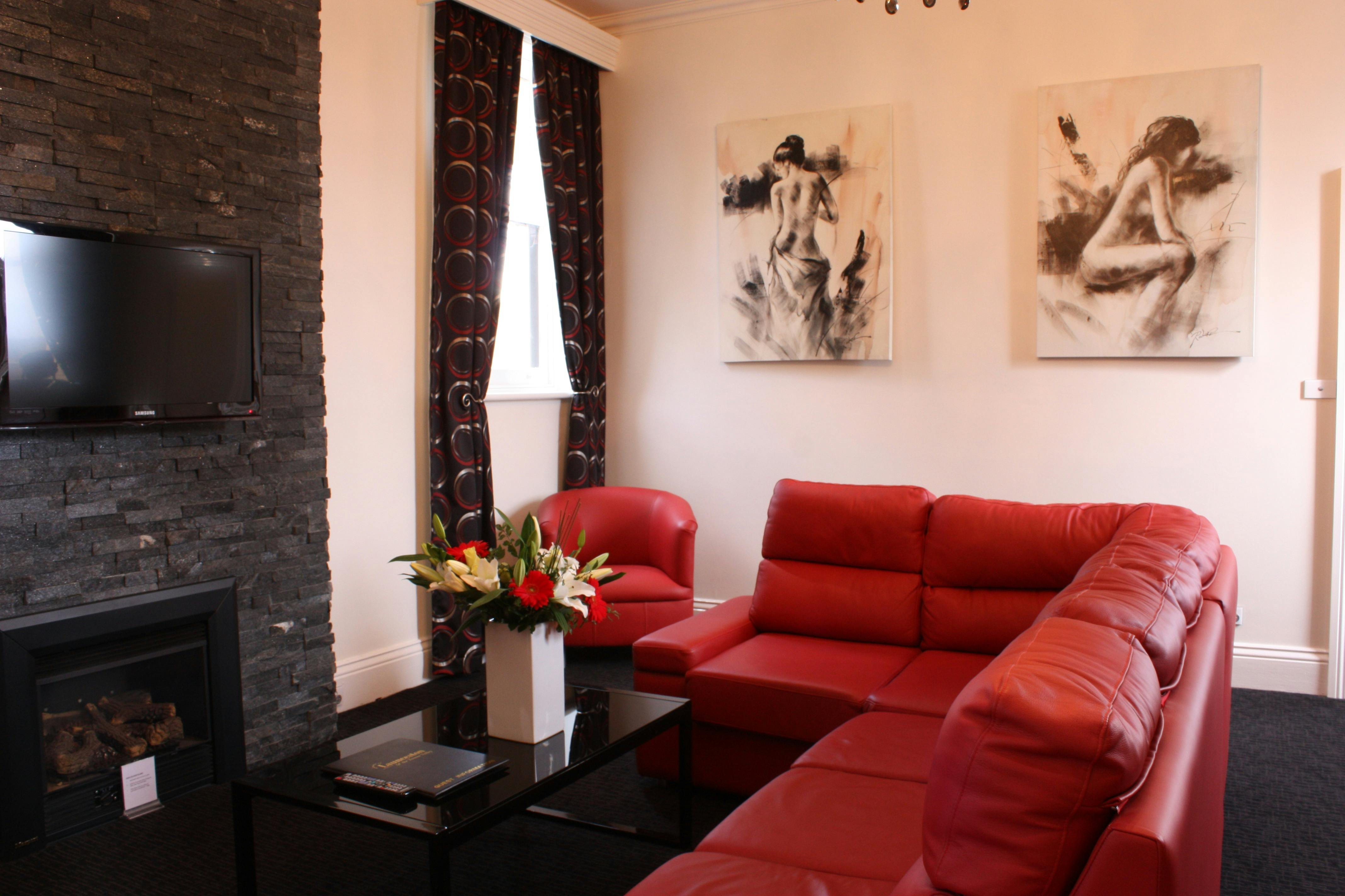 Penthouse apartment living area with gas fire