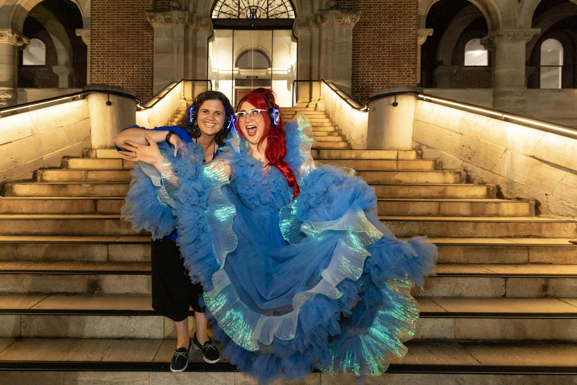 Monique and  Famous Sharron on the steps of the WA Museum Boola Bardip