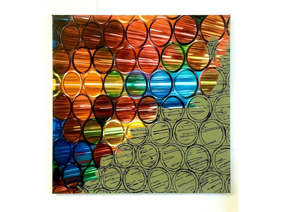 Glass artwork in rainbow colours