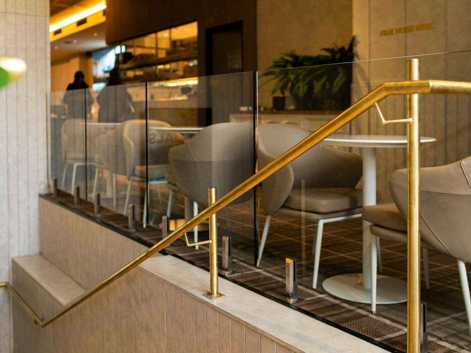 stairs to go into the bistro dining area at Station Hotel Parramatta