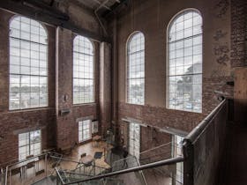 The Foyer of the SUBSTATION taken from the mezzanine large arch windows. Photo by Suzie Blake