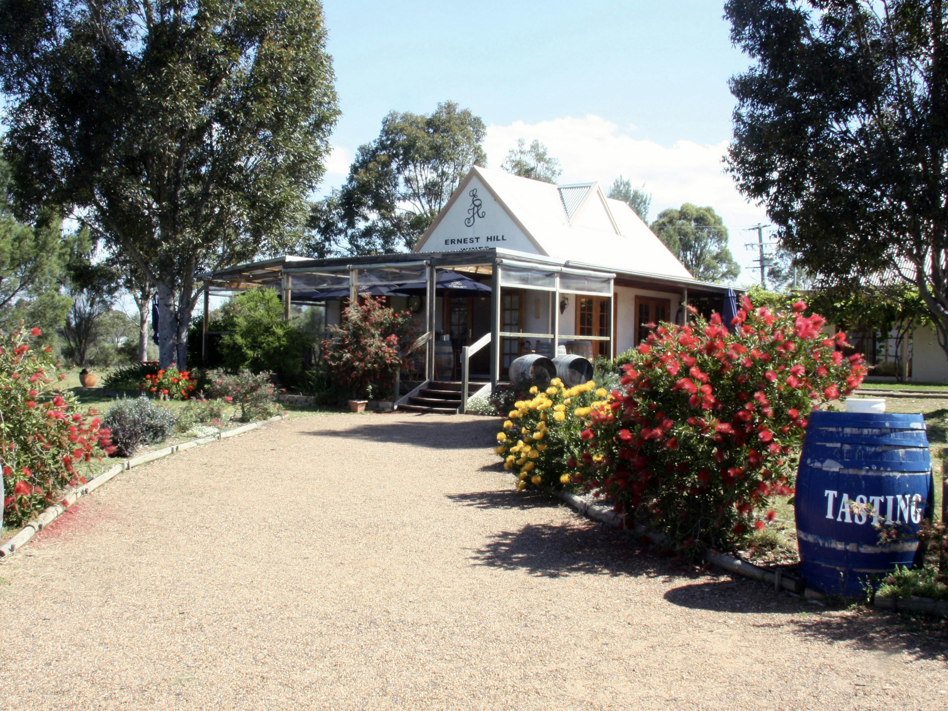 Ernest Hill Winery with it rustic barrels and charming gardens