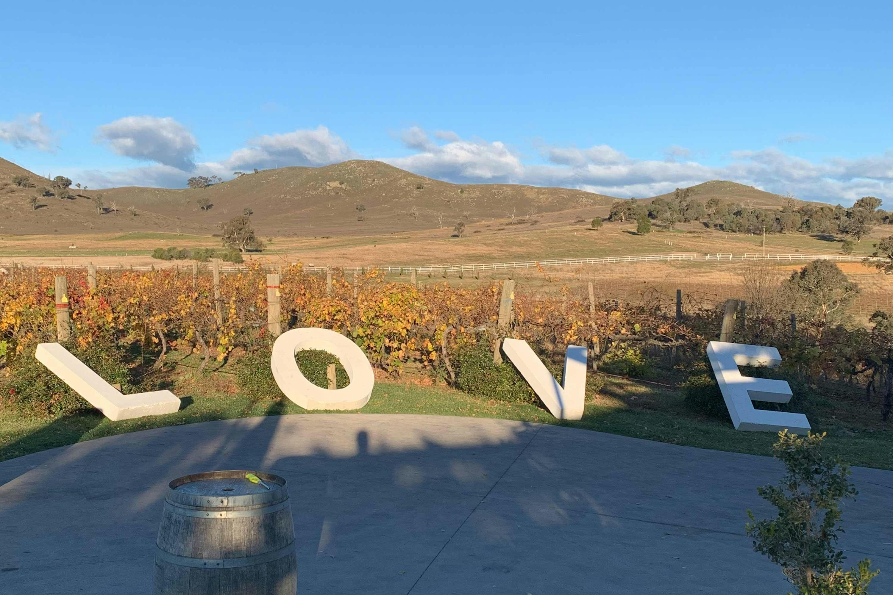 LOVE sign at Brindbella Hills winery