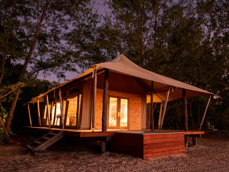 Hero shot of Luxury Glamping Tent shot at sunset