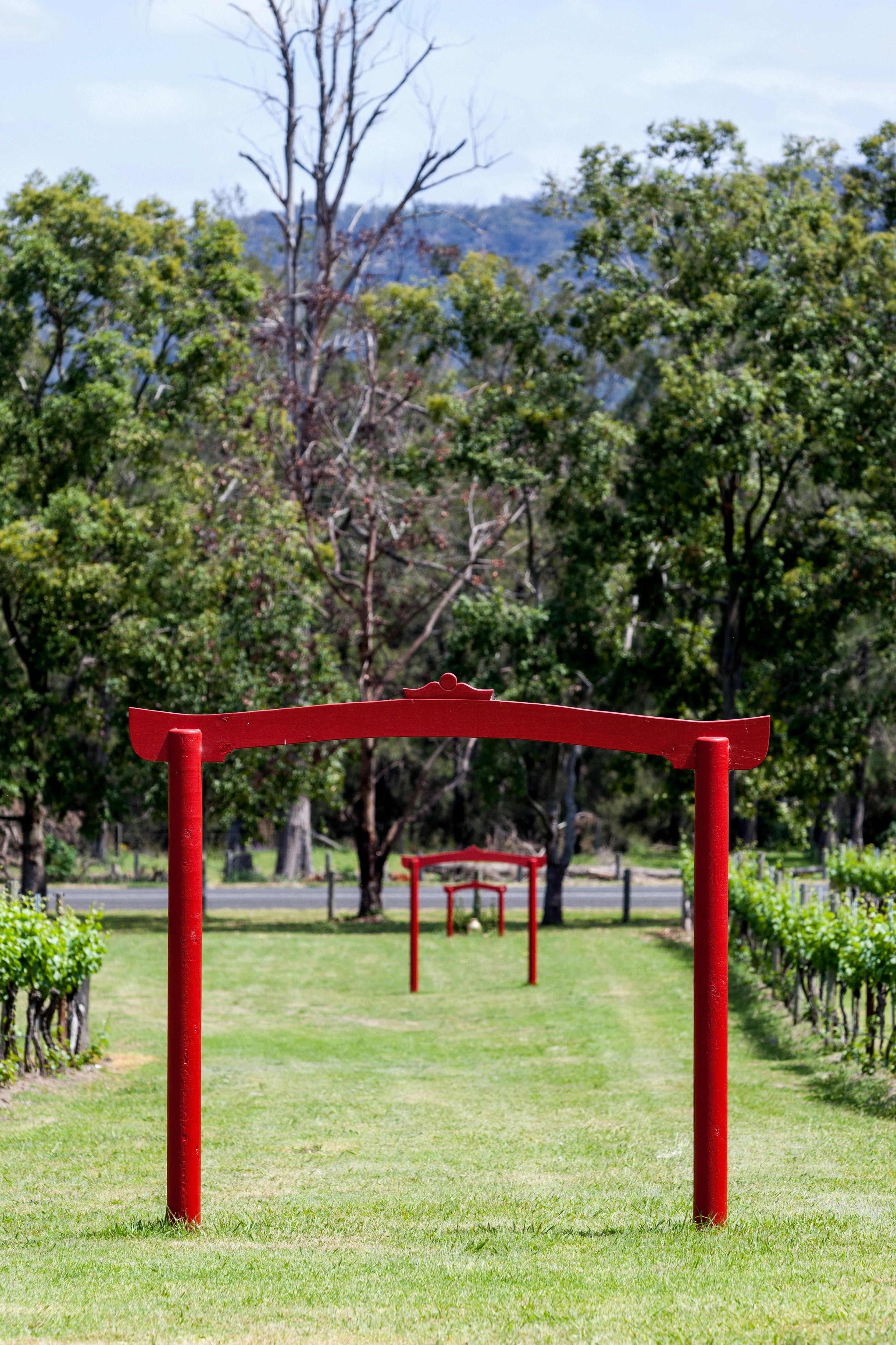 We look at 3 red portals placed to form a kind of train as you look through the line up