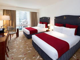 Hotel room with 2 queen size beds overlooking Brisbane City