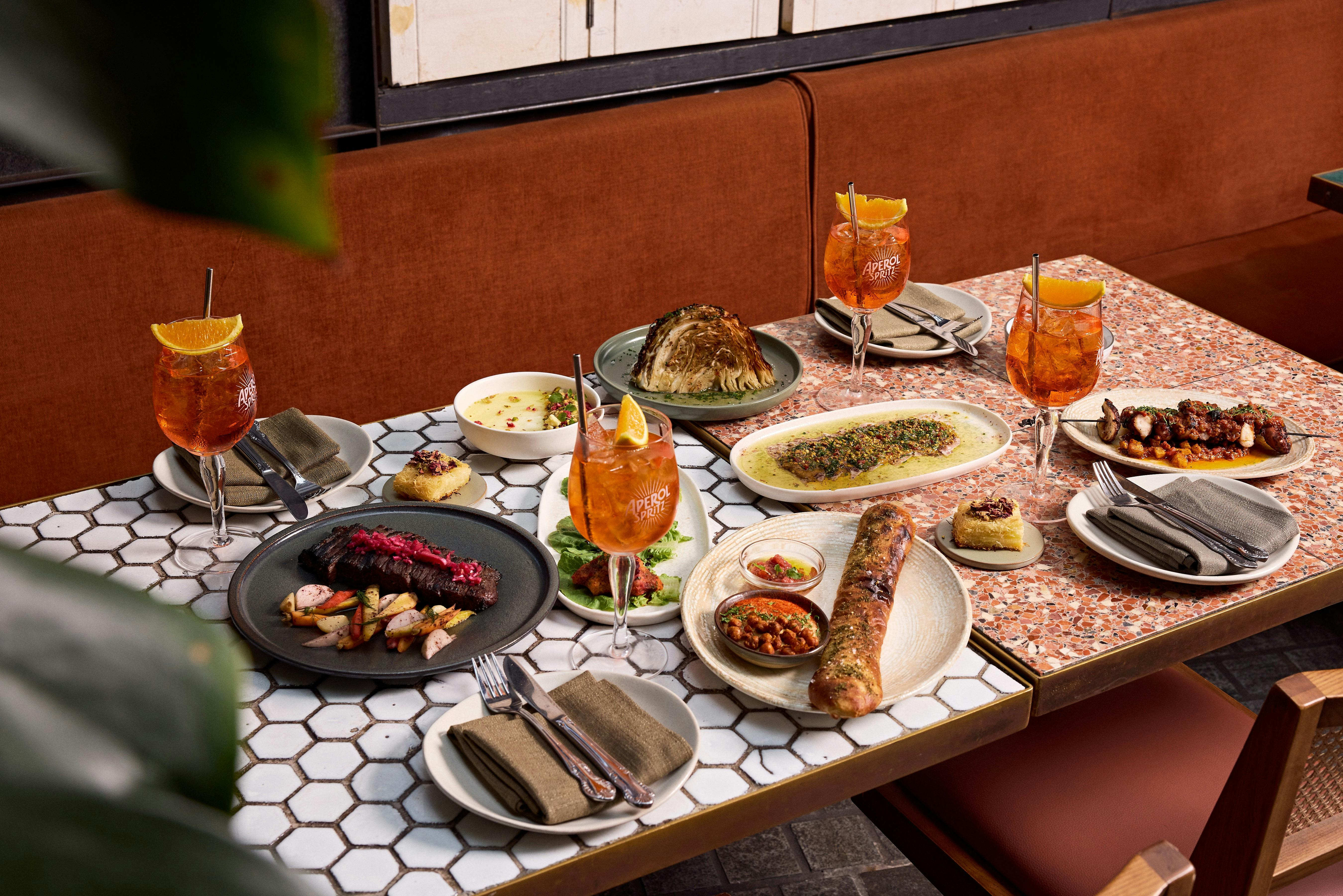 A spread of lunch dishes.