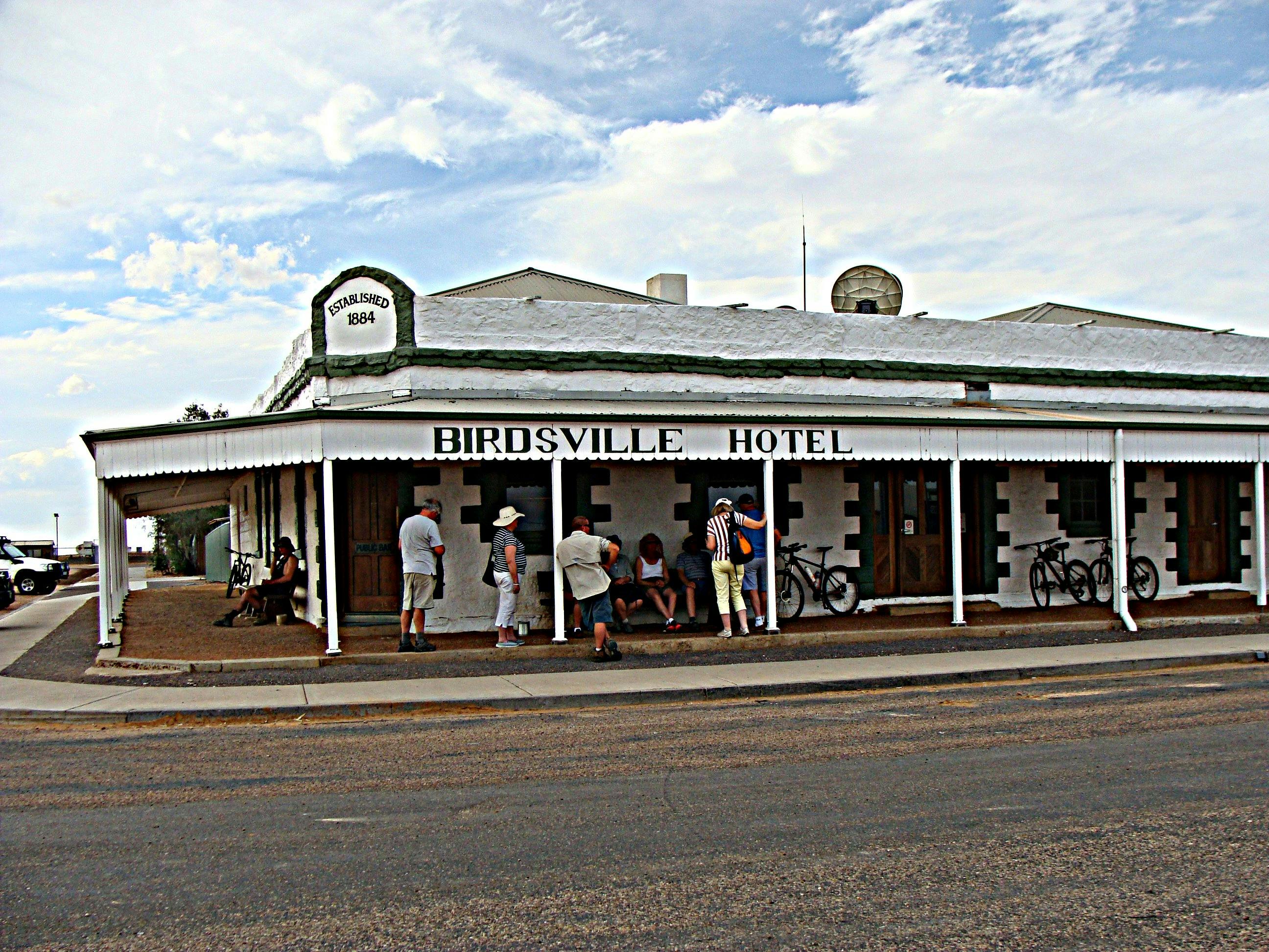 Guests outside the Birdsville Pub Hotel