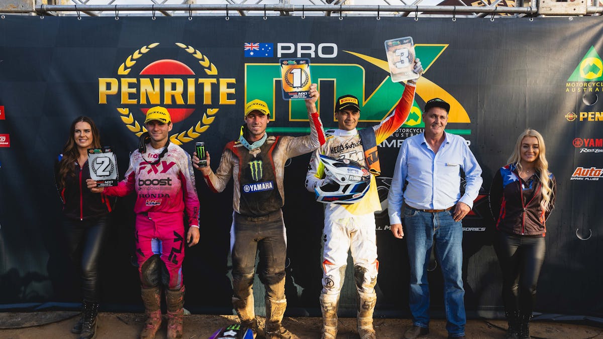 Riders celebrate at the MX1 podium