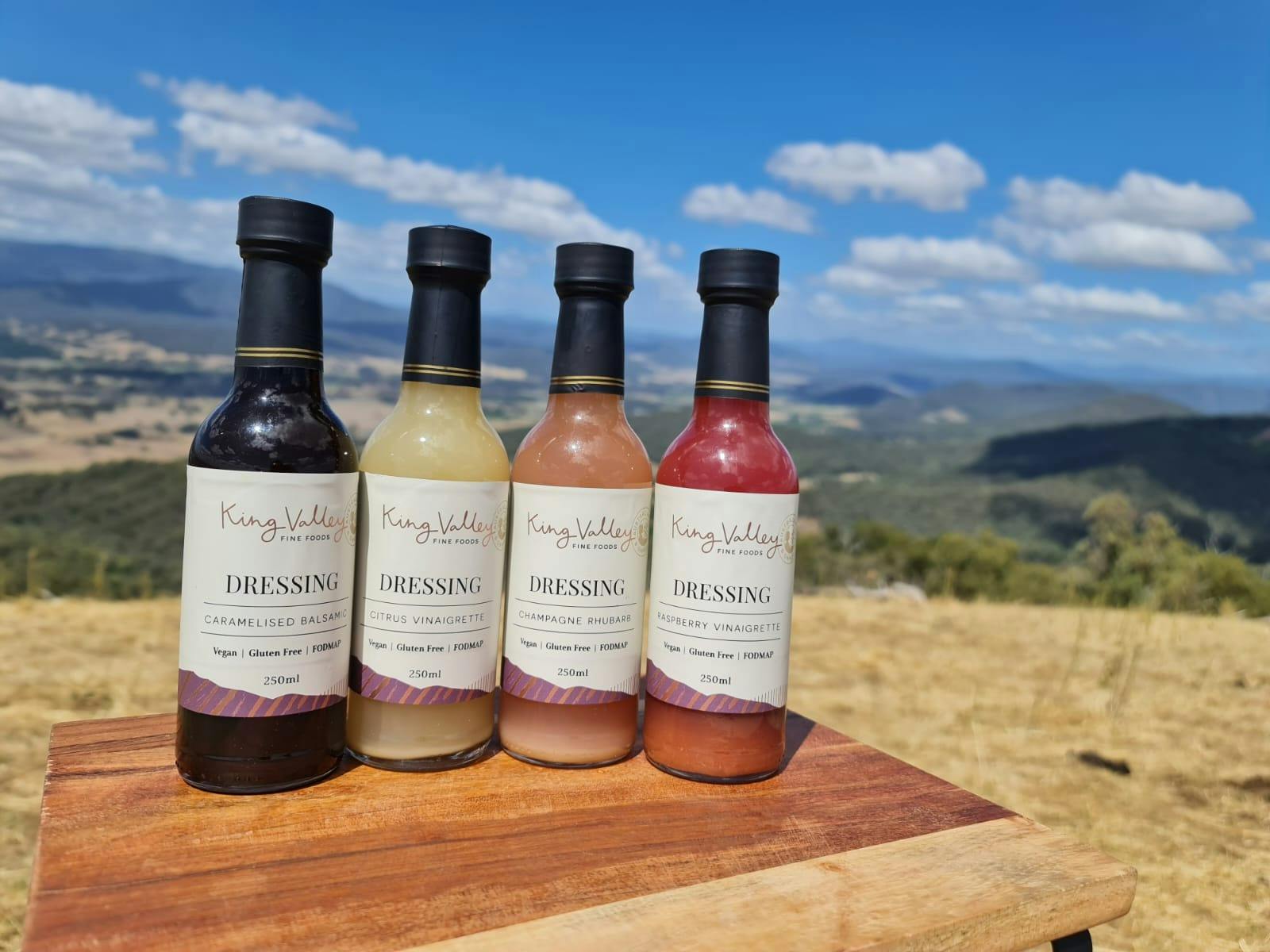 Nine different dressings available, balsamic and white wine vinegar  base