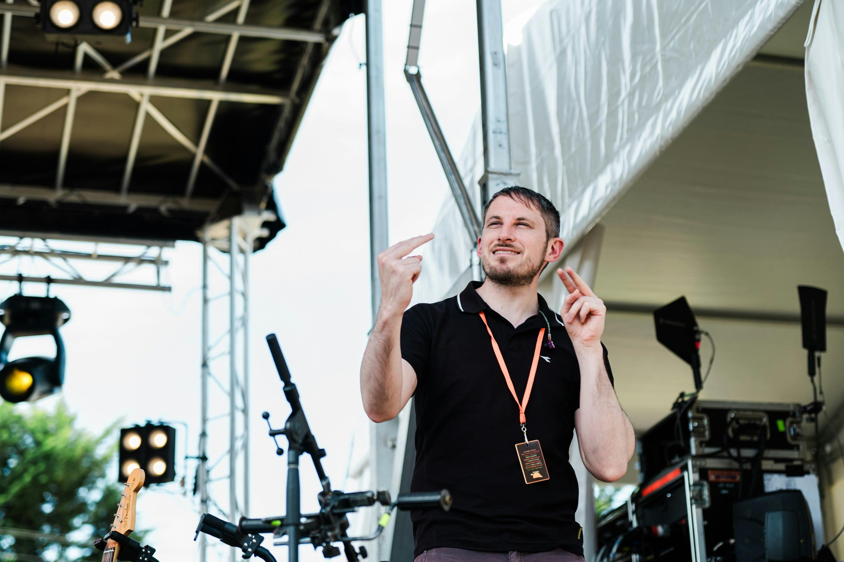 An auslan interpreter working on the festival main stage.