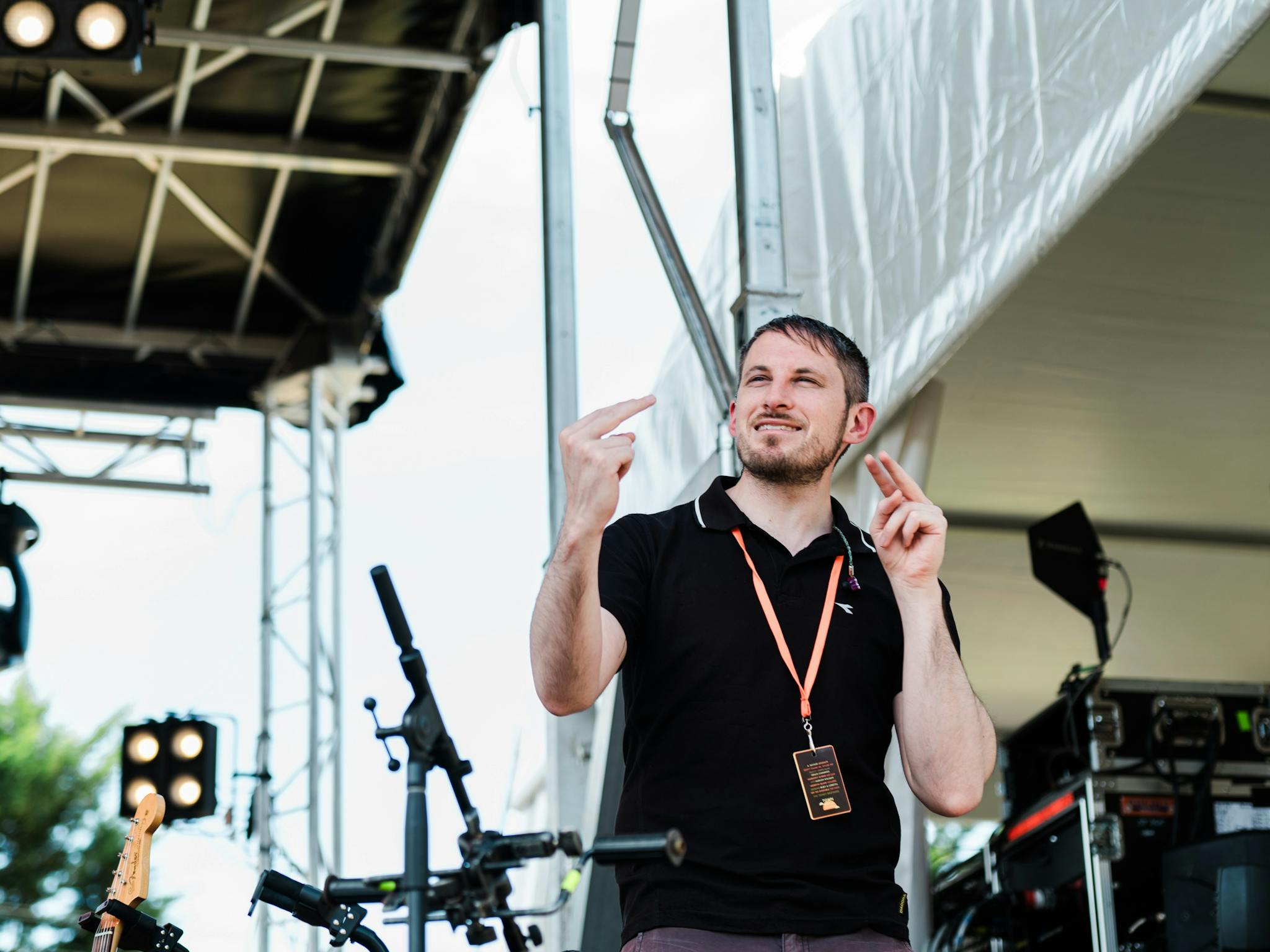 An auslan interpreter working on the festival main stage.