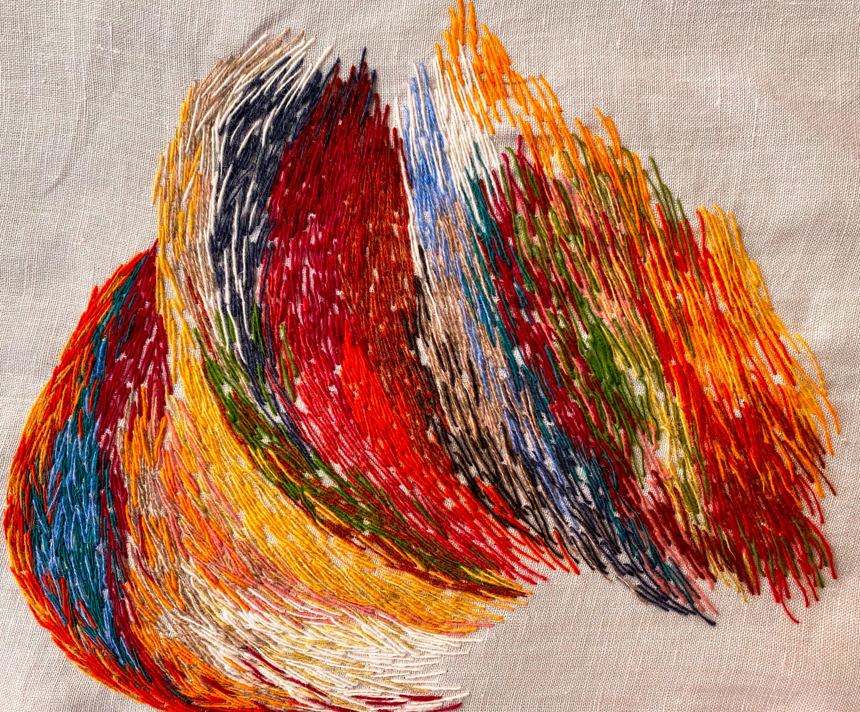 Image of colourful abstract embroidery by tutor and artist Helen Parsons