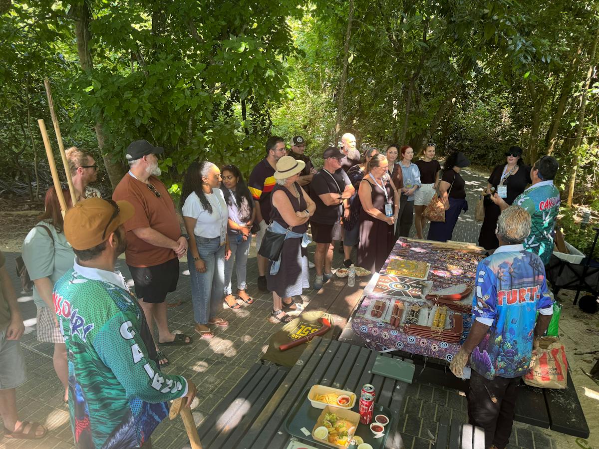 Gunggandji cultural guidessharing traditional knowledge during an On-Country cultural experience.