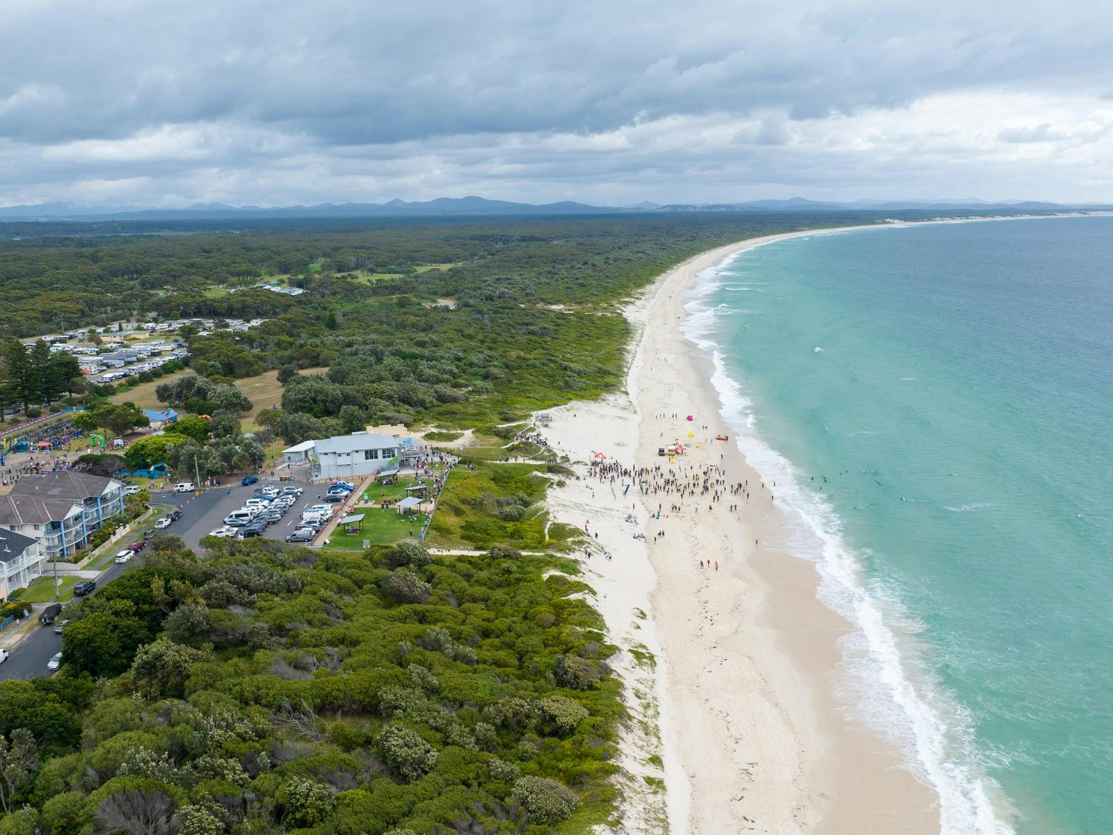 Hawks Nest Triathlon Aerial Beach Shot