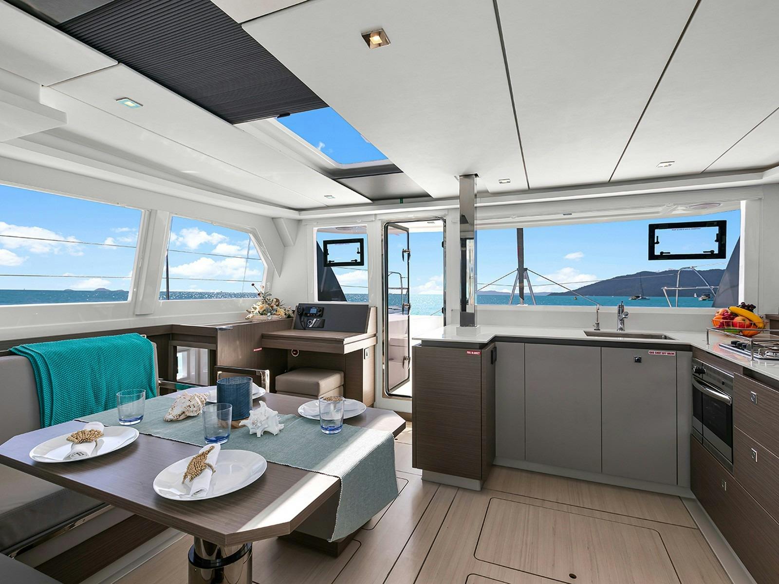 Leopard 42 - Saloon, galley and forward access door