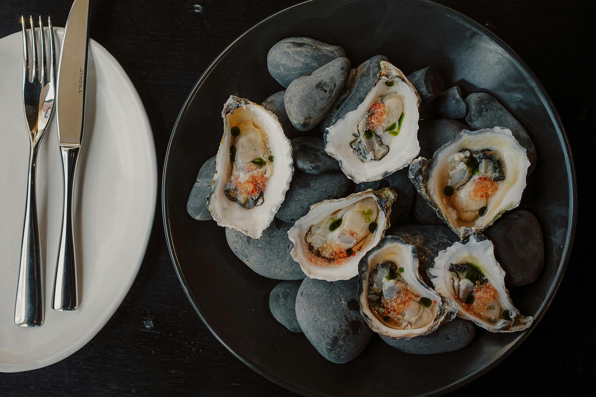Appellation oysters, lemon myrtle vinegar, finger lime