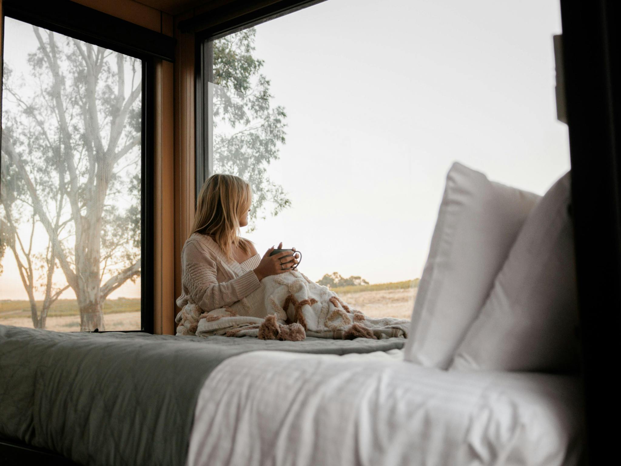 Inside cosy cabin at CABN Mila, McLaren Vale