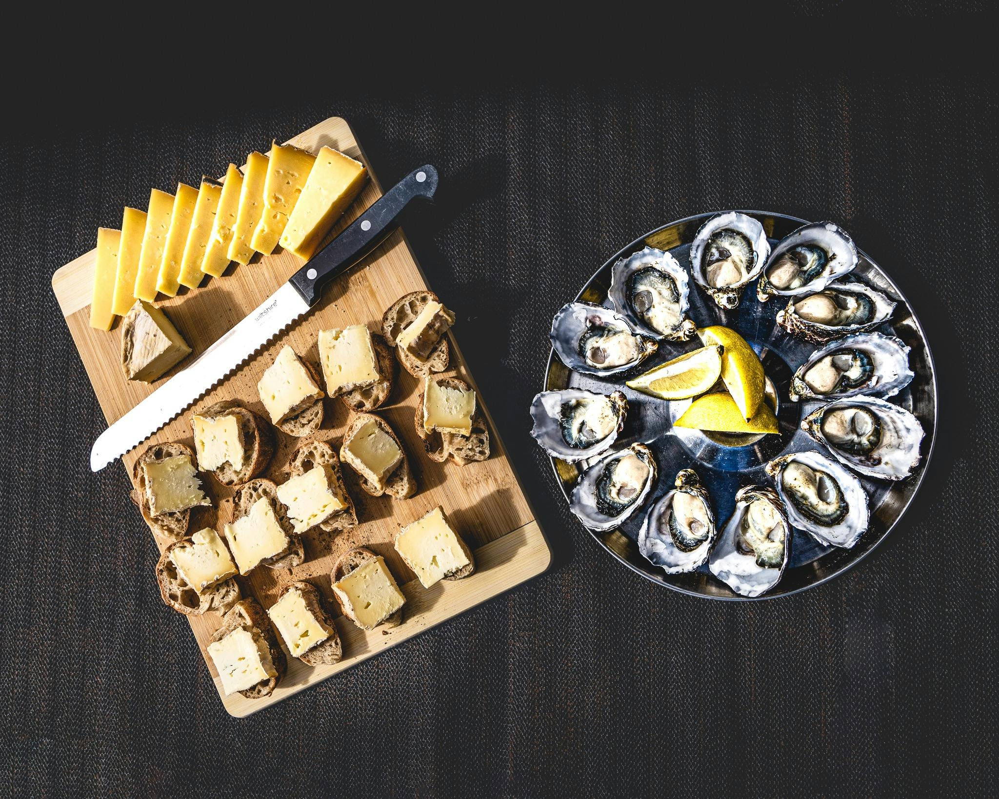 Enjoy morning tea by the beach. Oysters, Cheese and fresh breads