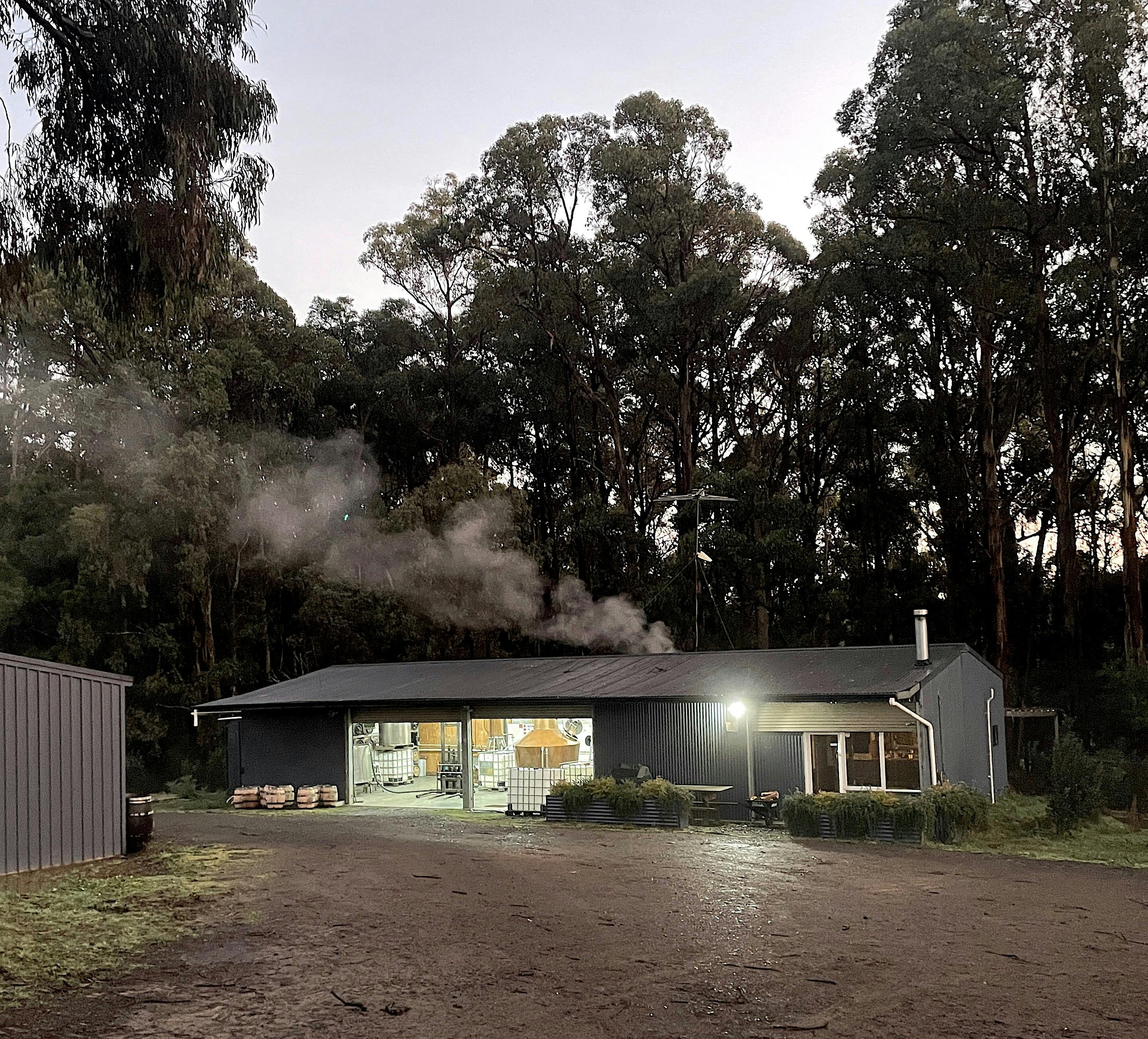 Main Production building dwarfed by gums