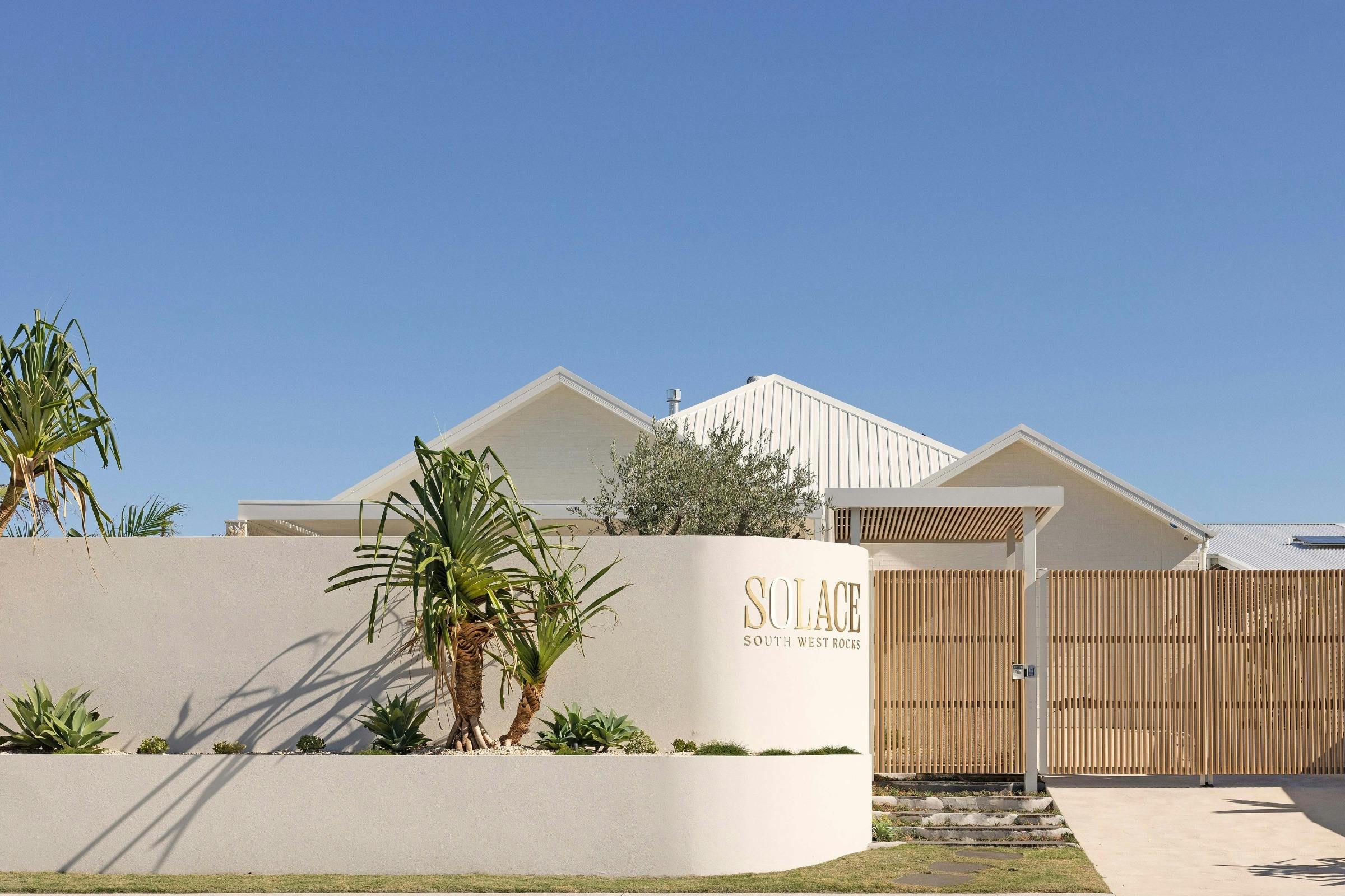 Front of SOLACE, a five-bedroom holiday house in South West Rocks NSW