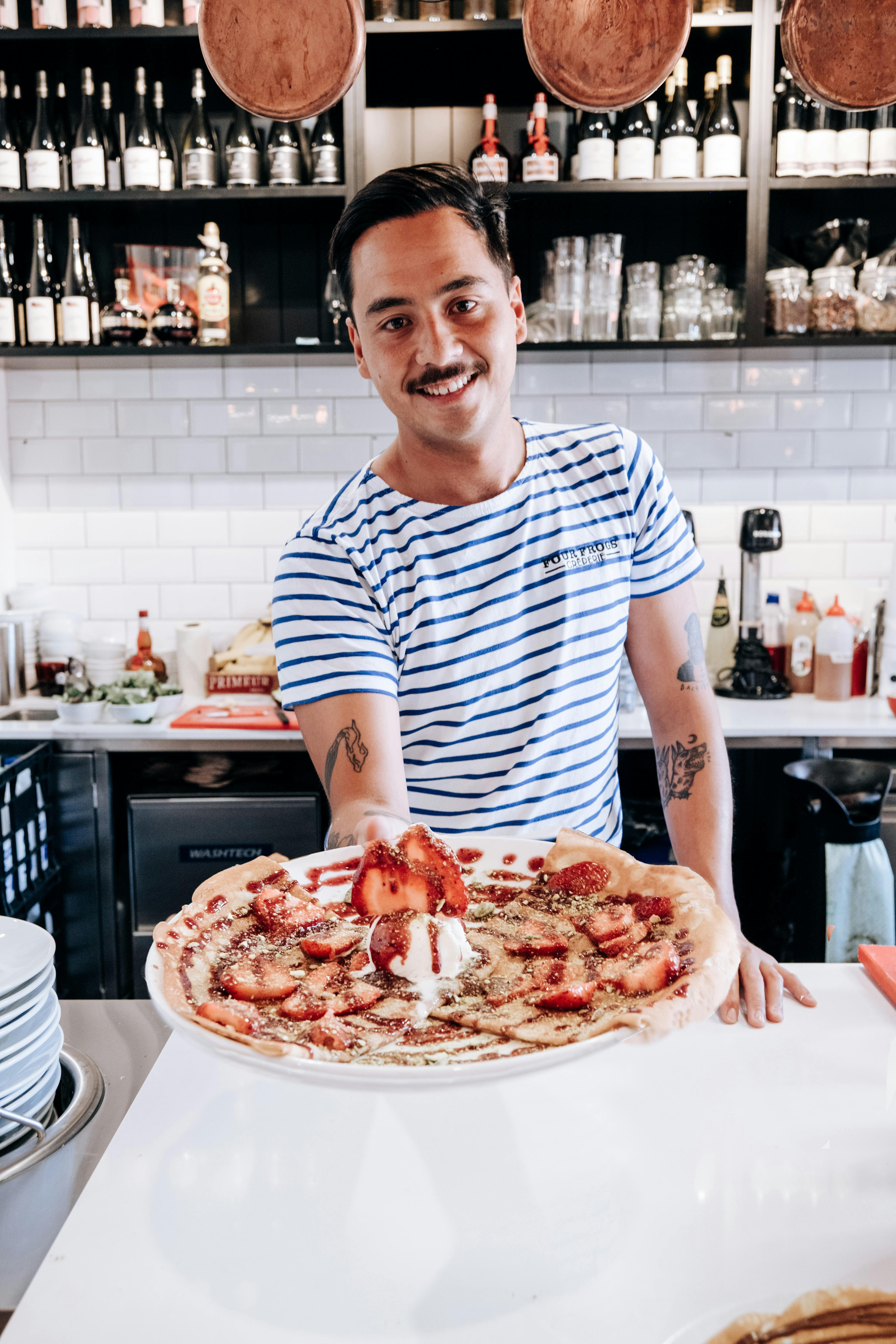 Strawberry crepe and Chef