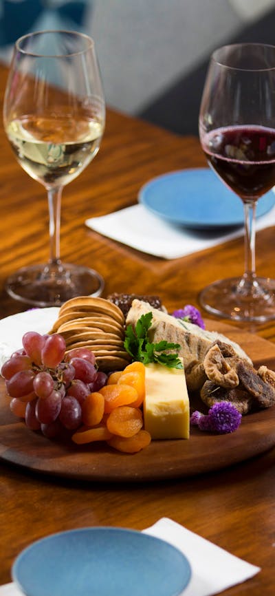Cheese platter and wine